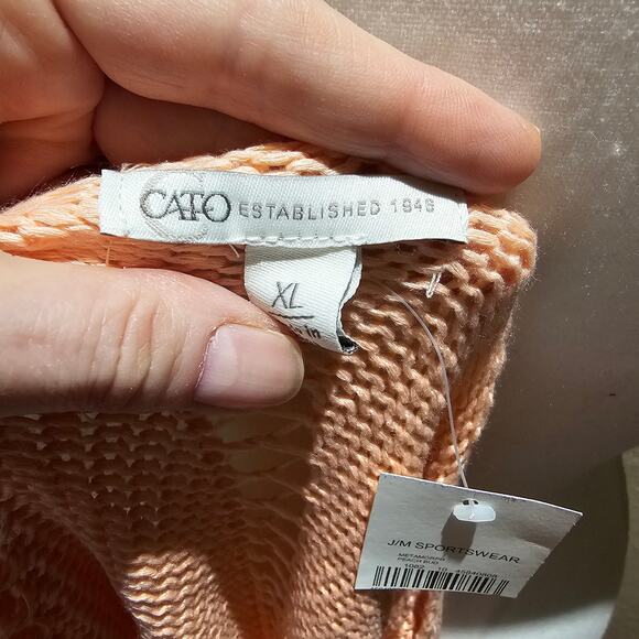 Cato XL Peach Open Knit Sweater NWT Crochet Boho Quiet Luxury Coastal Resort Top - Picture 14 of 15